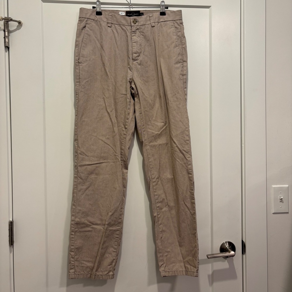 Black Brown 1826 Mens Chino Pants Tan White Micro Stripe Straight Leg 30x30